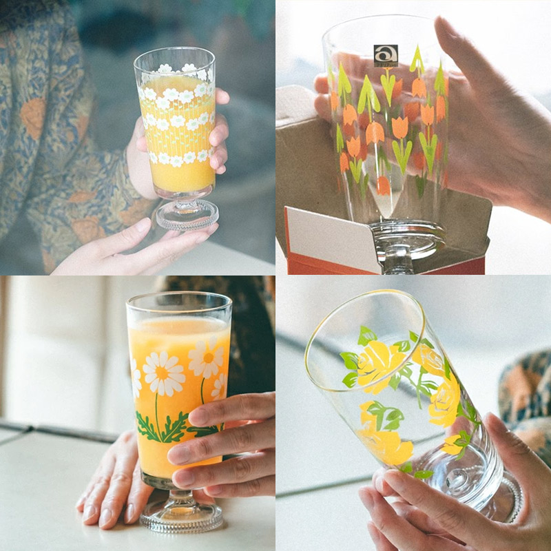 脚付きグラス タンブラー 305ml 花の輪 アデリアレトロ コップ